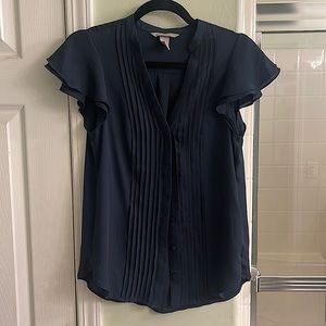 Dark blue H&M button down cap sleeve blouse